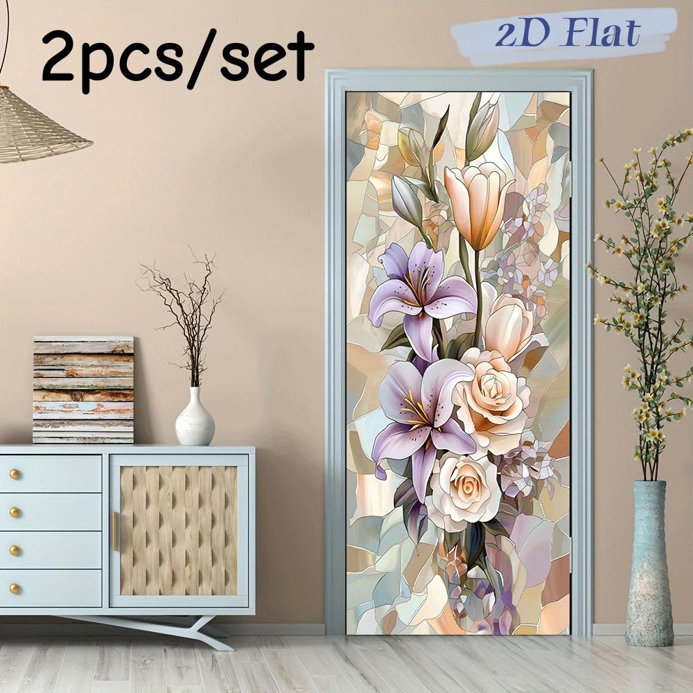 

2pcs colored glass style wall stickers are themed around elegant lilies, gentle roses, and fresh tulips. The colors are full and (as the picture,38.5x200cmx2)