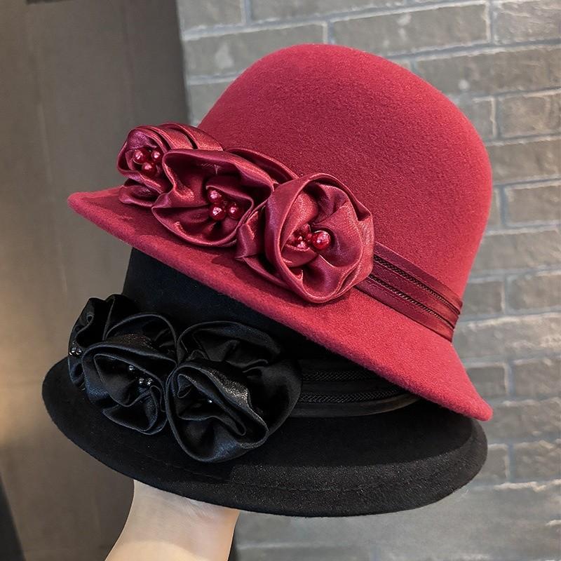 Wool Beret Hat For Women With Floral Embellishments And Wide Brim Winter Fashion