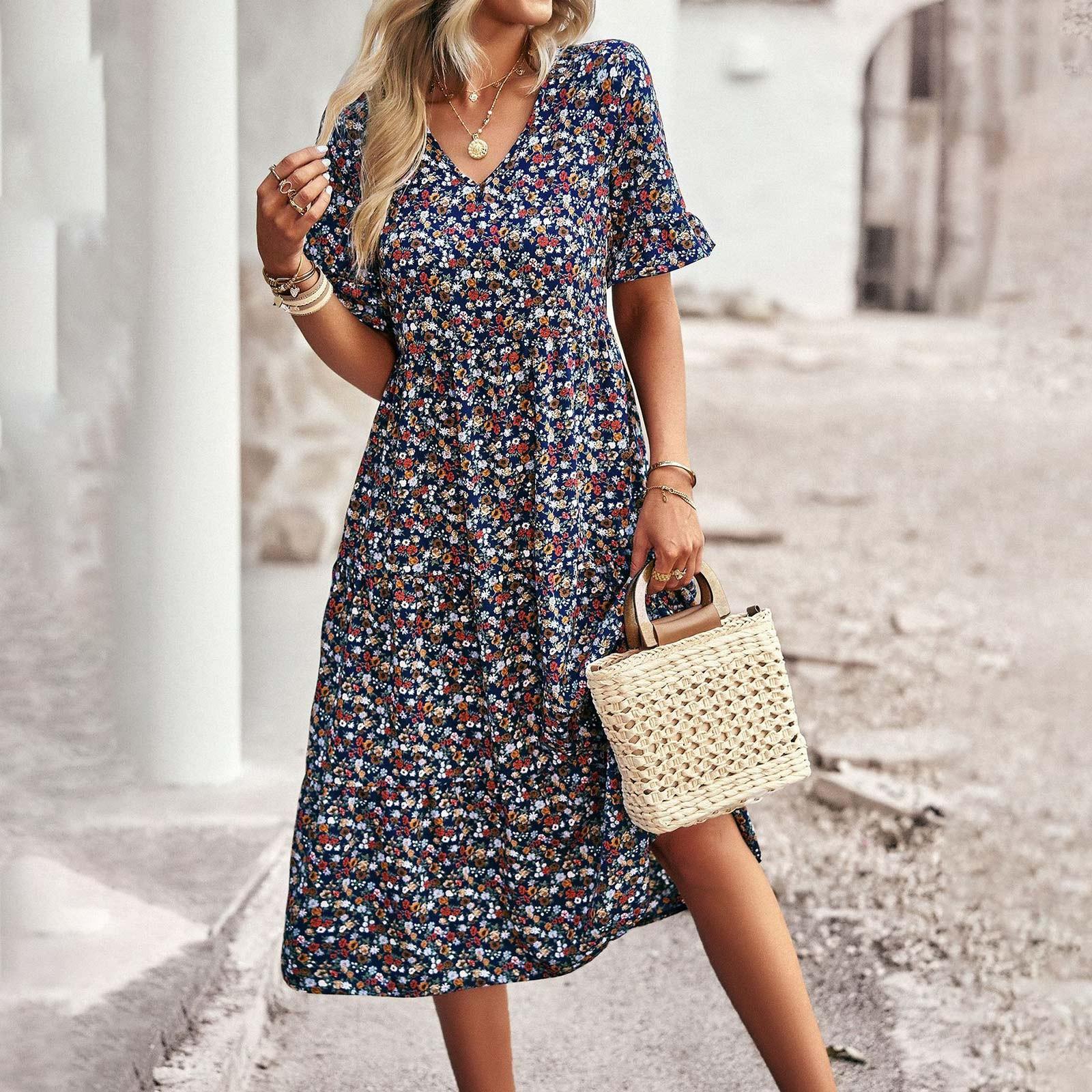 

Модное и сексуальное женское элегантное платье с v-образным вырезом, летние платья с короткими рукавами XL