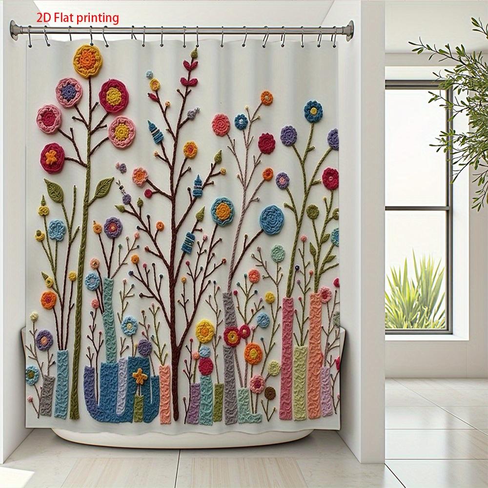 Bunte Handgehäkelte Blumen Duschvorhang Blumenstoff Badezimmer Dekoration Mit Haken Für Badewanne Fenster Wand Ganzjährig