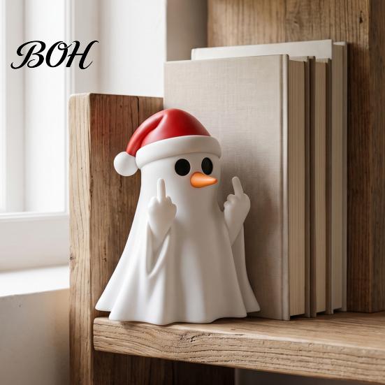 Unique Christmas Gift Ghost Pen Holder with Santa Hat, Funny Desktop Organizer, Creative Storage Cup Halloween Tabletop Statue, Holiday Decor for Home