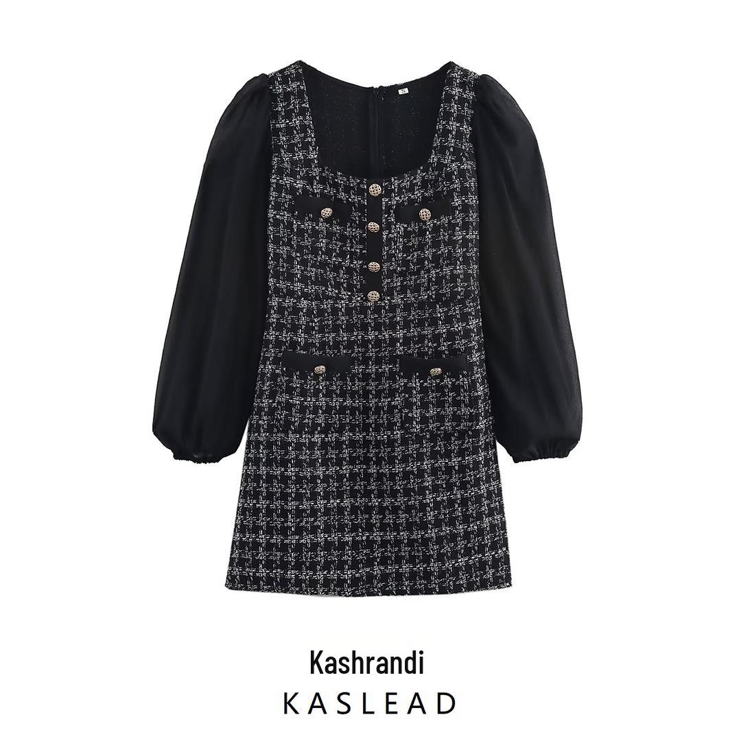 

2025 Spring Women s European & American Style Slimming Patchwork Chiffon Retro Dress Medium