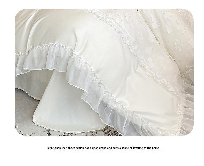 Prinzessinnen-Stil 100er-Zählung Hohe Dichte Weißes Spitzen-Satin Langstapel-Baumwolle 4-teiliges Bettwäsche-Set für Mutter und Baby Klasse A Re Baumwolle