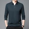 Men Loose Fit Long Sleeve Turn Down Collar Casual Solid Polo Shirt