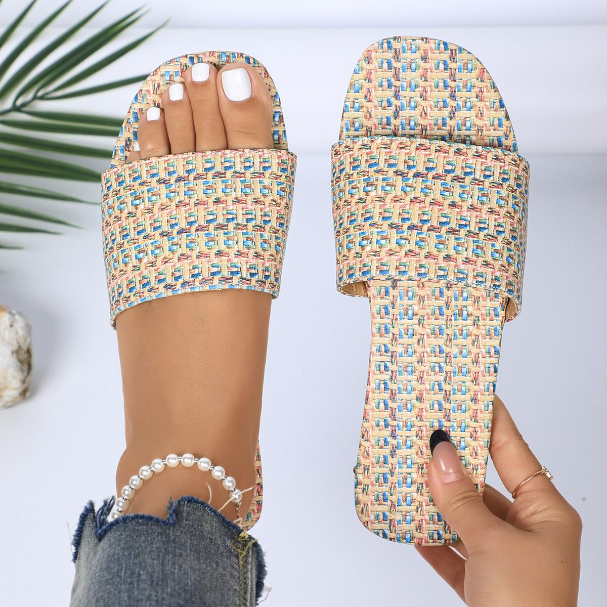

Women s Wide Width Woven Strap Slides - Lightweight Beach Mules for Summer, Casual Outdoor Sandals 43 світло-синій колір