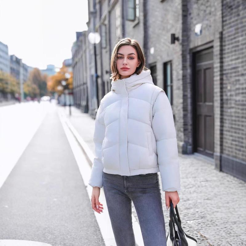 Lamb down hooded down cotton clothes women's winter new fashionable sweet detachable sleeves thin bread clothes