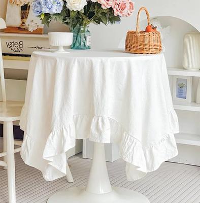 100% Baumwolle Runder Tischdecke Waschbar Vintage Rüschen Tischdecke Für Hochzeitsparty Essen Bankett Deko Wohnzimmer Tischdecke