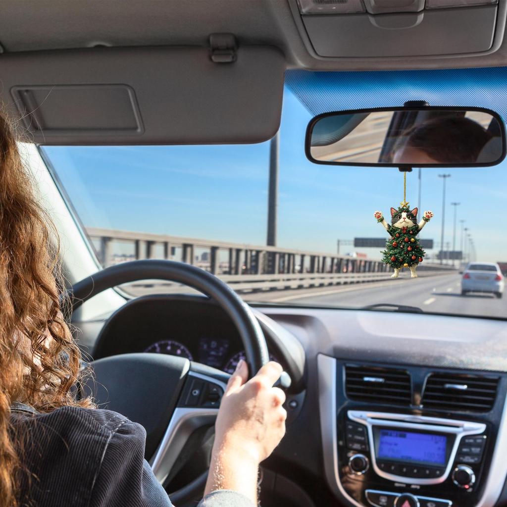 Cat Ornaments for Christmas Tree Cat Decor Tree Ornaments Door Sign 2 Pieces 2D Acrylic Bag Charm Christmas Decorations