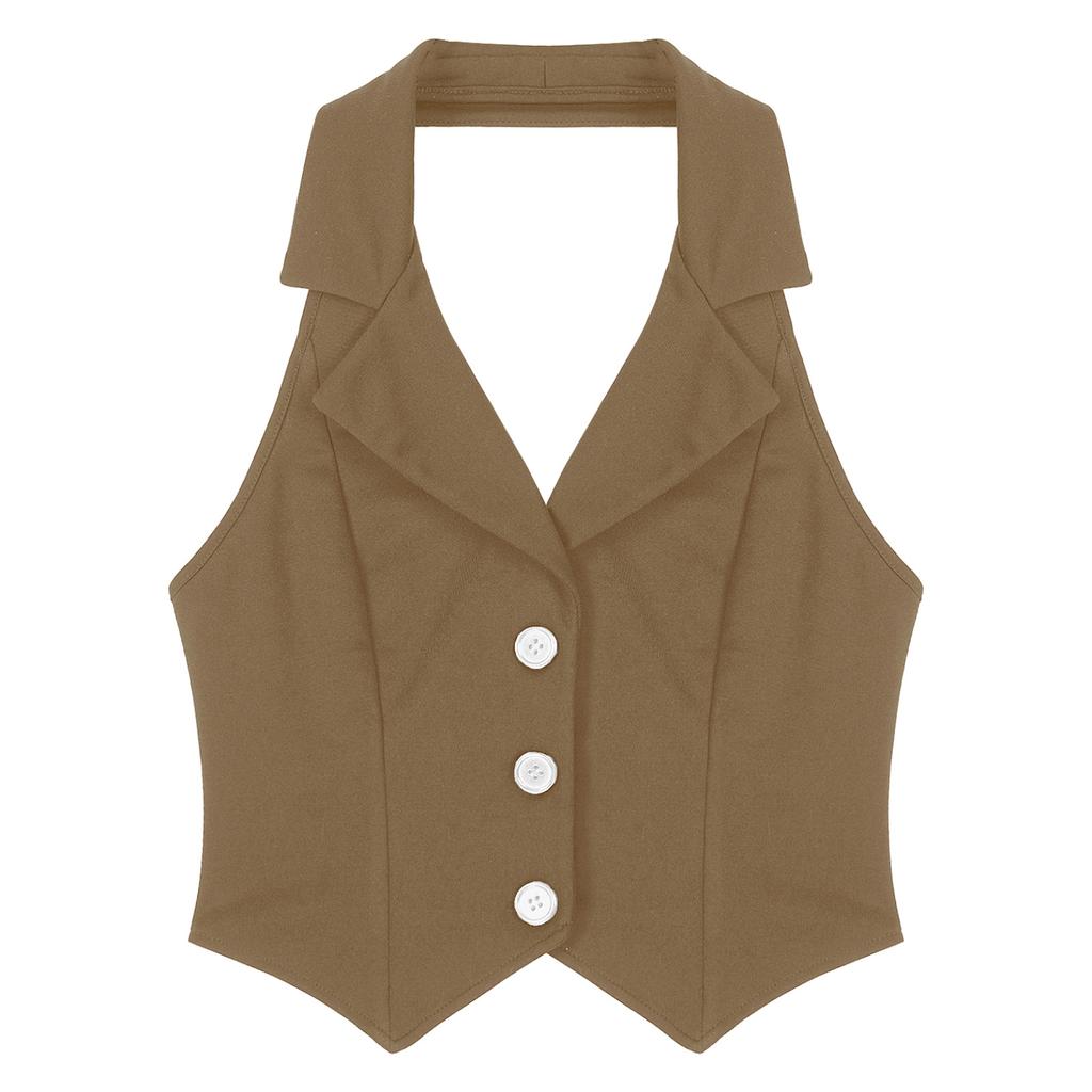 Ladies Crop Tops Formal Elegant OL Waistcoat Suits Vest Women Backless Vest Outerwear Jacket Coat Halter V-Neck Office