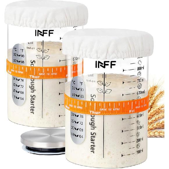 Набор для закваски на хлеб - Стеклянная банка для закваски на хлеб большой емкости 34 унции с мерной ложкой для идеального хлеба на закваске и закваски 2 pack