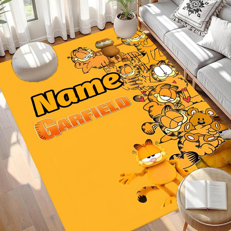 Custom Name Personalized Garfield Print Carpet, Versatile Home Decor Rug, for Playroom, Apartment, Balcony, Entryway, Hallway Gift