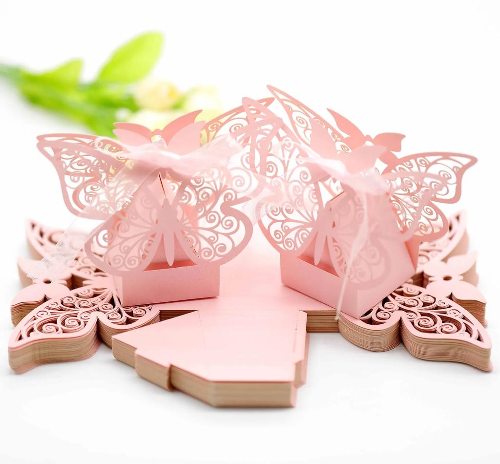 10 Pcs Hollow Butterfly Gift Paper Boxes Creative Laser Cutting Wedding Candy Dragee Box Cookie Carton Wrapping Package