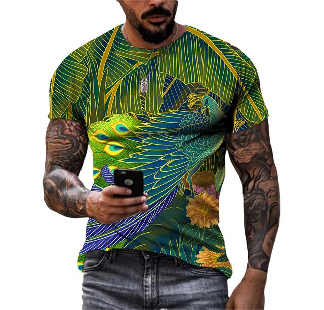 Piękne koszulki męskie z elementami chińskimi, casualowe, z nadrukiem HD 3D, wzorzyste, hip hopowe, Harajuku, z osobowością, z okrągłym dekoltem, z krótkim rękawem