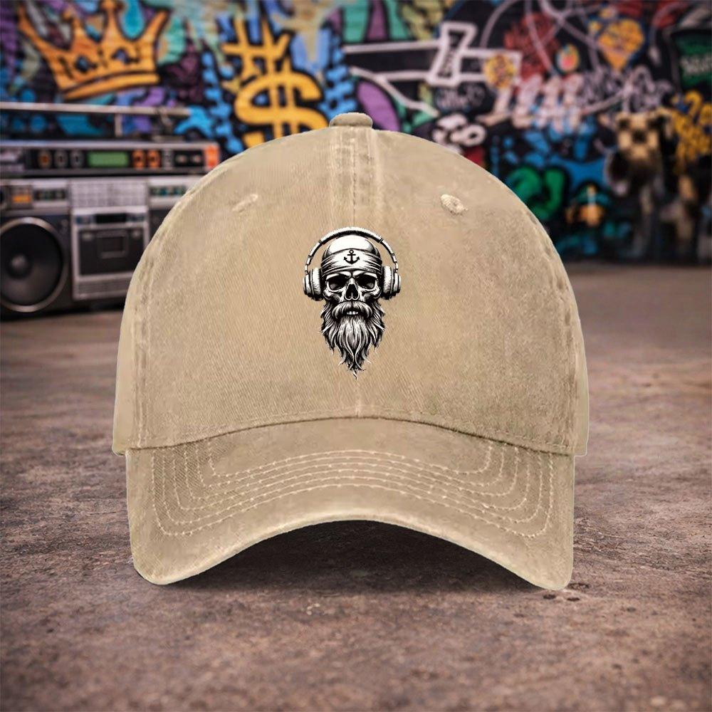 Pc Unisex HeadphoneWearing Anchor Graphic Skull Vintage Washed Baseball Cap  Unisexs Trendy Hat  Versatile Duckbill Cap  Fun