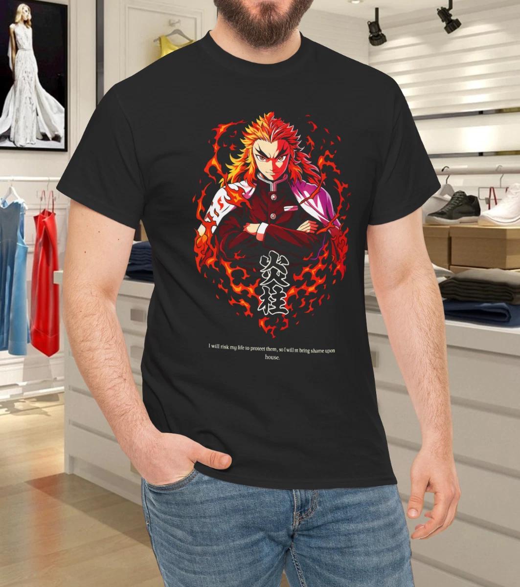 Футболка с графикой Аниме Воин Пламени Стол Пламени – Смелая футболка Огненного Духа M