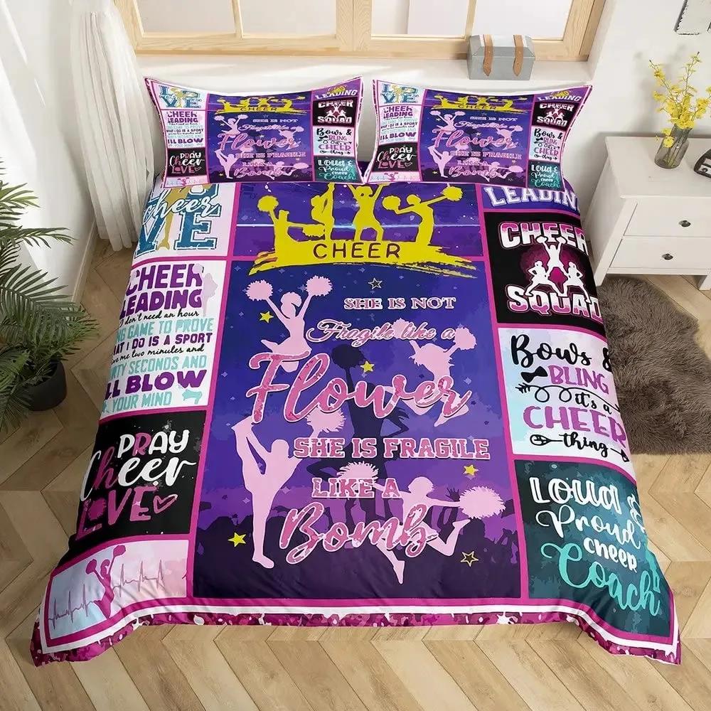 Cheerleader Duvet Cover Set Full Size,Girls Dancer Comforter Cover Geometric Checkered Bedding Set Girls Cheerleading Bedspread