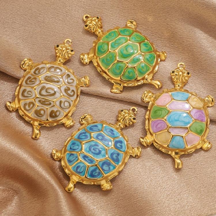 Unique  Turtles Pendant Stainless Steel Charm Colorful Resin Jewelry Accessories For Creative DIY Necklace Projects