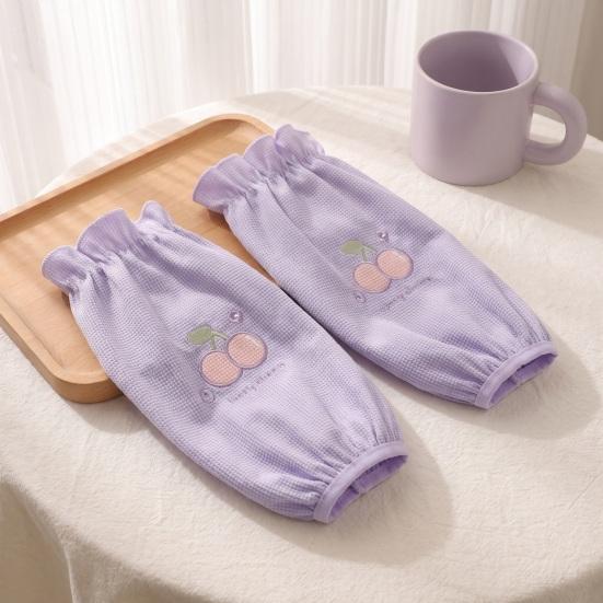 Cute Aesthetic Sleeve Covers Winter Stain Resistant Sleeves, Cherry Embroidery Print, Waffle Fabric Anti-dirty Arm Elastic Cuff Protectors for