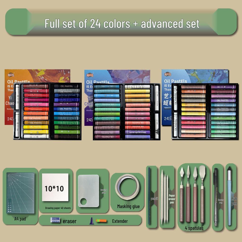 48-Color Super Soft Oil Pastels Set with Scraper - Child's Painting Kit