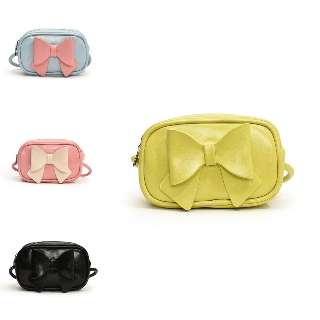 Trendy Solid Color Kids Shoulder Bag With Breathable Pu Material And Bow Accent