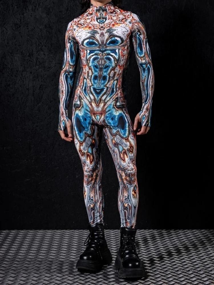 3D Digital Printing Stage Performance Costumes Adults Halloween Events Carnival Theme Party Cosplay Outfit Pretend Game Jumpsuit