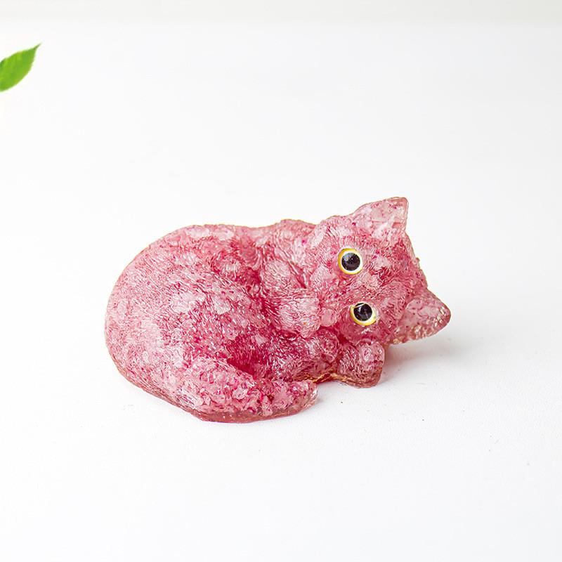 Resin Filled Natural Crystal Sleeping Cat Decor With Gift Box For Home Office Display