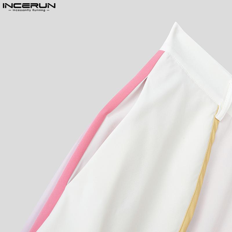 INCERUN Men Layers High Waist Zip-up Casual Loose Gradient Wide Legs Pants Long Trousers