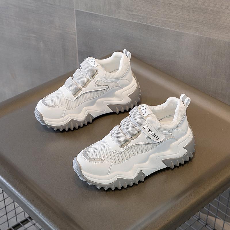 2025 Trendy Women's Genuine Leather Platform Sneakers with Thick Sole and Concealed Lift
