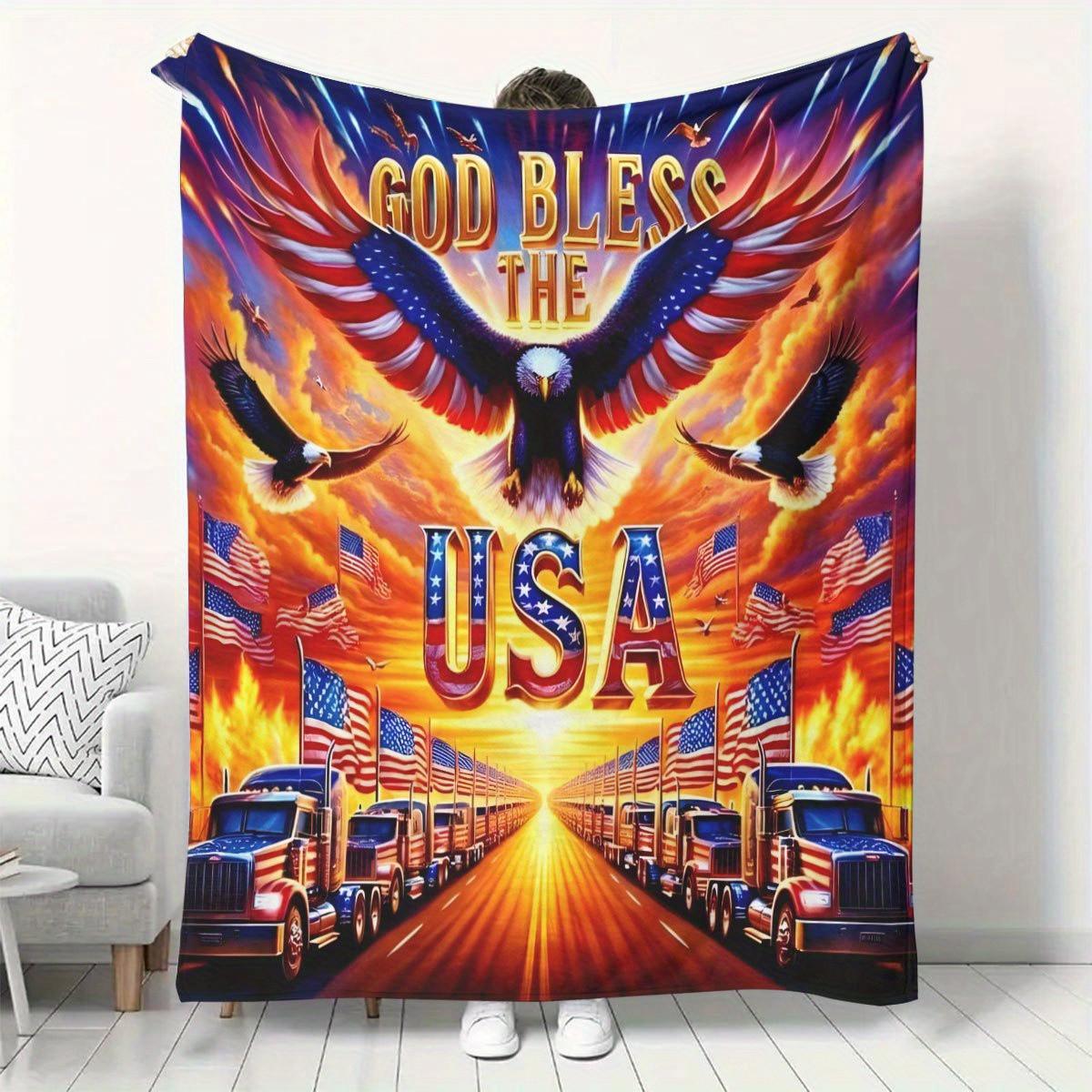 

USA Patriotic Truck Blanket - Eagle Print Soft Lightweight Throw 70x100cm