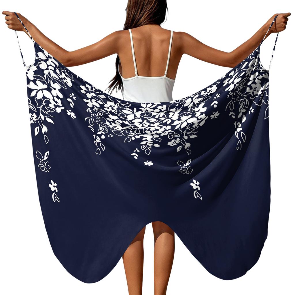 Women Beach Cover Up Wrap Skirt Cross Shoulder Straps Lightweight Swimwear Sarong for Summer Poolside or Beachwear