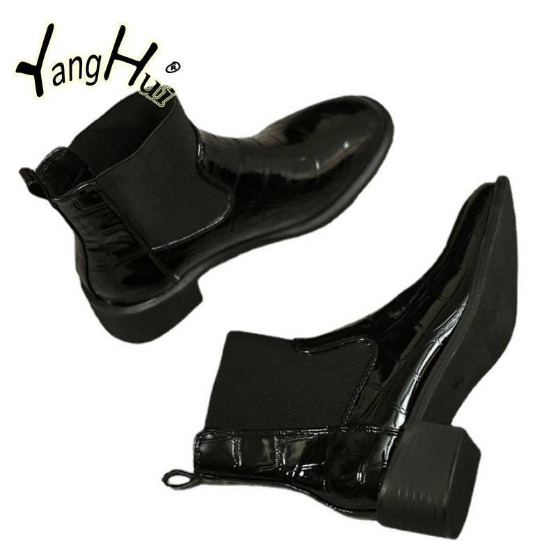 Stivaletti Chelsea da Donna con Tacco Grosso in PU con Tessuto Elasticizzato a Contrasto Antiscivolo Stile Britannico Scarpe Moderne 2024 Nuova Primavera Autunno