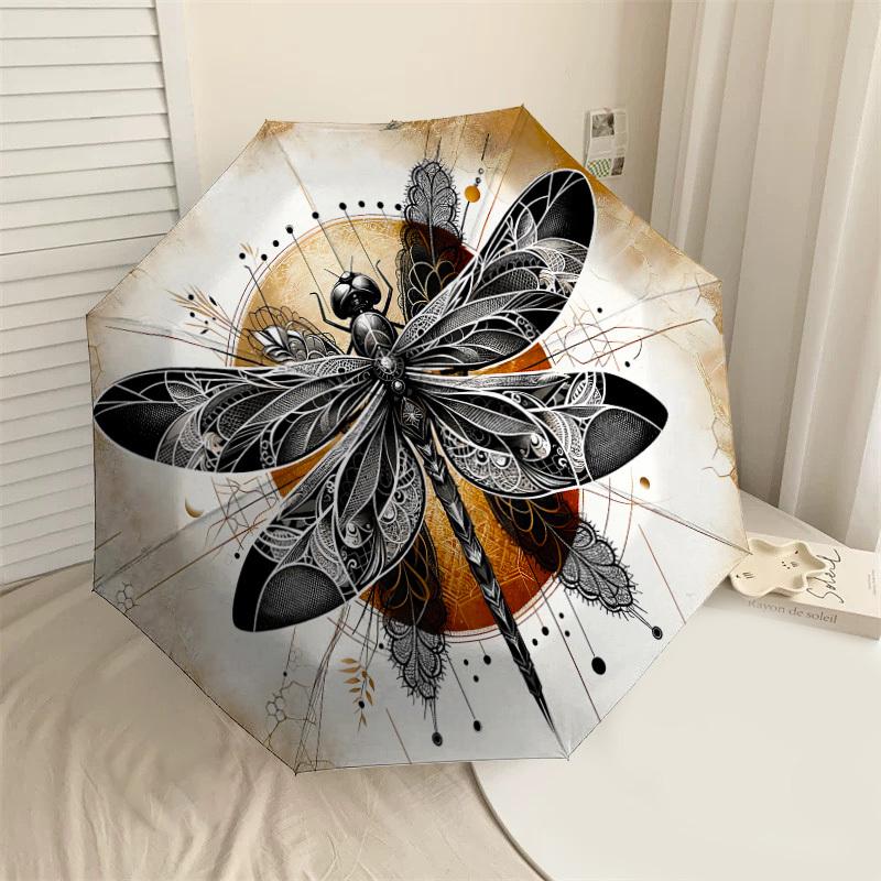 

1PC Dragonfly Artwork Automatic Open/Close Umbrella with Windproof, 8-Rib Sturdy Canopy, Durable Ribs, Fashionable Design, Outdoor Accessory, Fun Prin