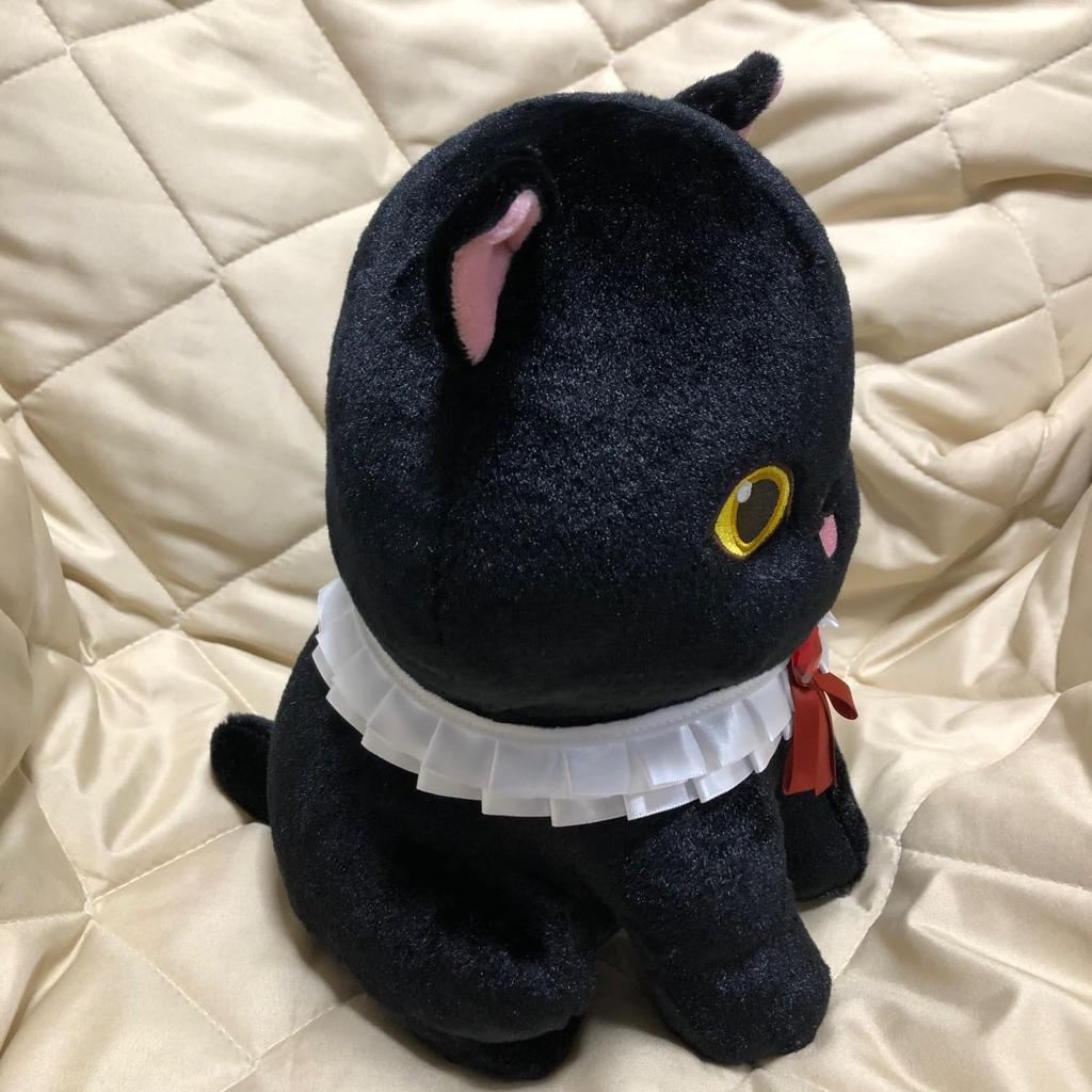 Mofu Sand Black Kitten Plush Toy, Mofu Sand Shark Cat, Big, Large, Black Cat, Red, Approximately 28cm