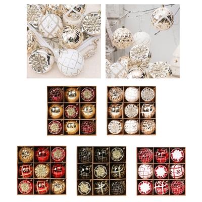 9Pcs Hand Painted Festival Balls Decors Elegant Christmas Tree Decorations Delicate Painted Baubles Ornament Set