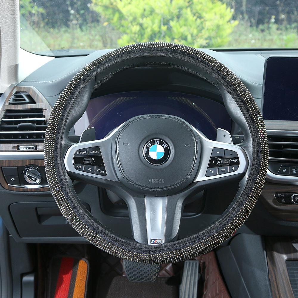 Colorful Rhinestone Steering Wheel, Seat Belt Pad, and Rearview Mirror Cover Set for All Seasons