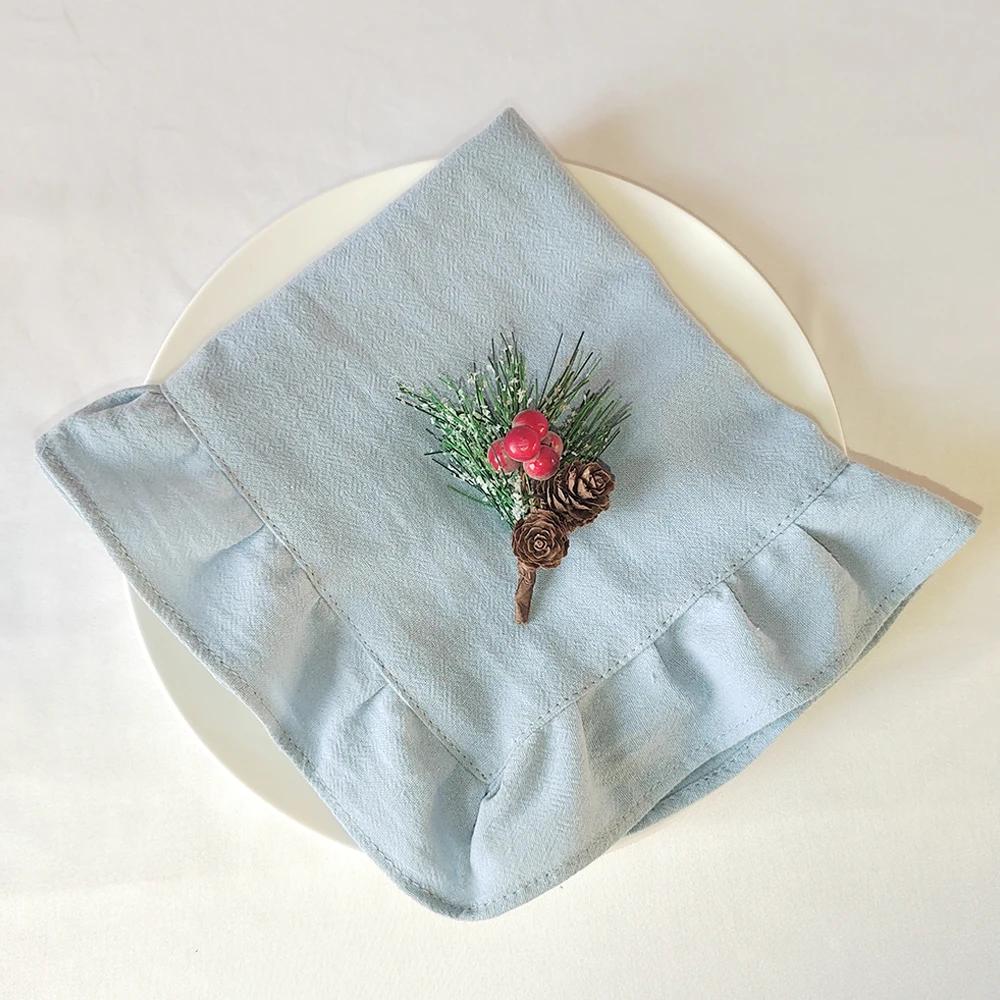 

Cloth Napkins Set of 4, Home Dinner Placemat with Ruffle, 100% Cotton Washable Napkins for Family Dinning Table, Christmas Decor 4Pcs 35x50cm