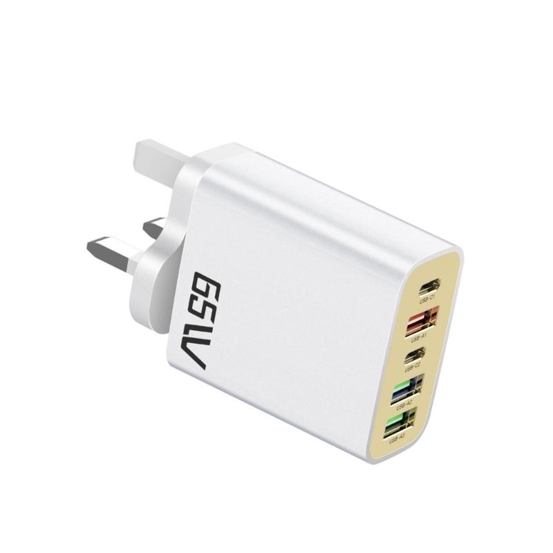 MultiPort PD65W Fast Charger Block 5V3A Power Delivery Compactly Wall Charging Plugs With 2 USB C 3 USB A Ports