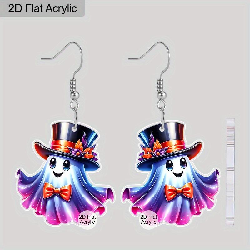 

Плоские 2D серьги на Хэллоуин, шляпа, жуткий узор, акриловые висячие серьги, женские, для девочек, ювелирное изделие, подарок