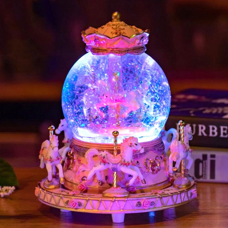 Light-Up Carousel Crystal Ball Music Box with Snowfall Effect - Perfect Christmas or Birthday Gift