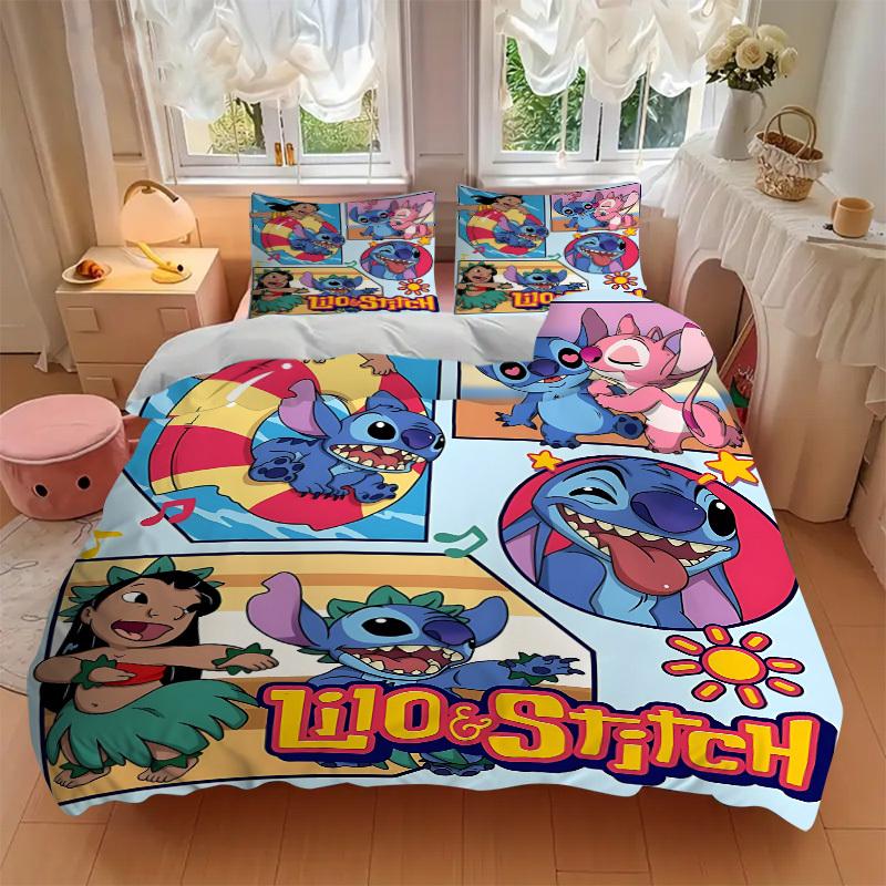 3pcs Lilo, Stitch Printed Bedding Set, Breathable And Soft, Machine Washable, Christmas Gift, Suitable for Bedroom Decoration, 074