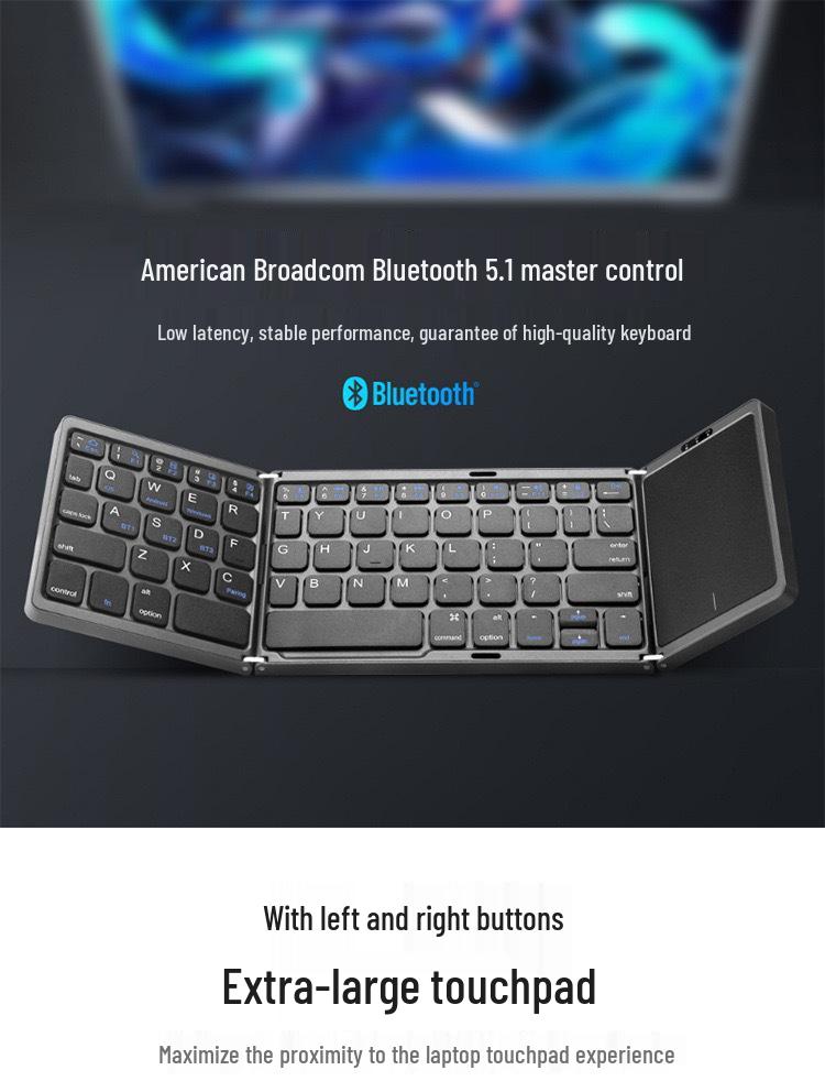 B089T Three-Fold Wireless Bluetooth Keyboard with Touchpad for Phones, Tablets, and Computers.