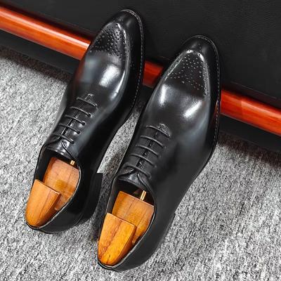 Fashion Luxury Men's Cow Leather Shoes Oxfords Custom Handmade Wide Dress Shoes Lace Office Social Height Increasing Spring Summer