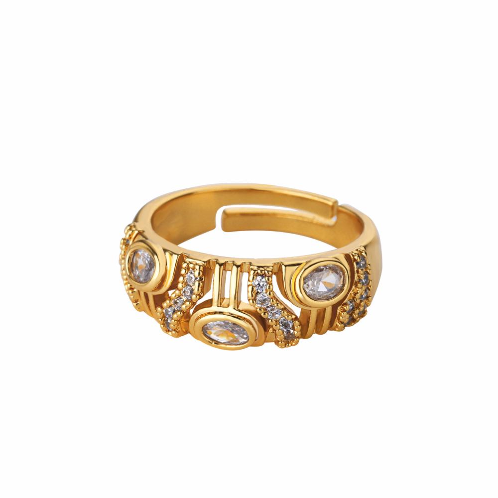 Geometric Zircon Chunky Wide Rings for Women Stainless Steel Gold Color Adjustable Ring Aesthetic Wedding Fashion Zircon Gift