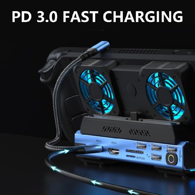 Multiport Adapter with Cooling Fan Light Hard Disk Cartridge Dock Station Type-C Dock 4K@60Hz RJ45 Card Reader