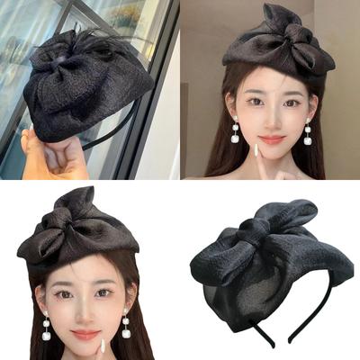 Feder-Halbhut Schleife Haarband für Damen Französischer Haarreif Abendkleider Haarabdeckung Vintage Party Haaraccessoires