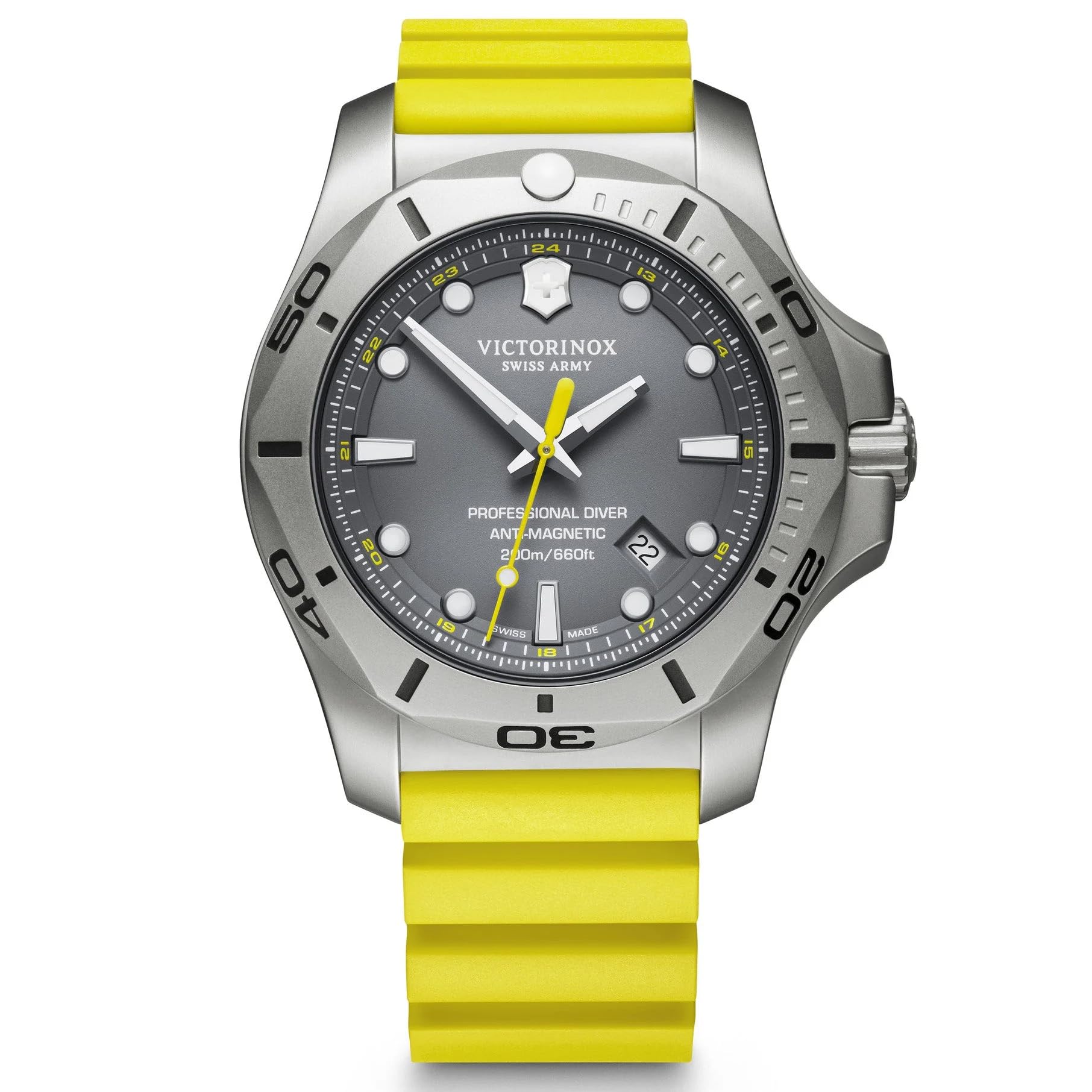 

[Victorinox] Дивитися INOX. Корпус PROFESSIONAL DIVER з нержавіючої сталі з піскоструминною обробкою (316LКований) Сірий циферблат Жовтий гумовий ремінець 241844 Чоловічий звичайний