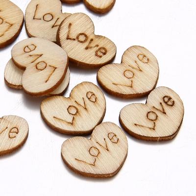 100pcs/set Kids DIY Burlywood Heart Shape LOVE Text Wooden Hand Painted Patch 12*15mm