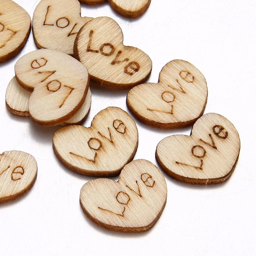 100pcs/set Kids DIY Burlywood Heart Shape LOVE Text Wooden Hand Painted Patch 12*15mm