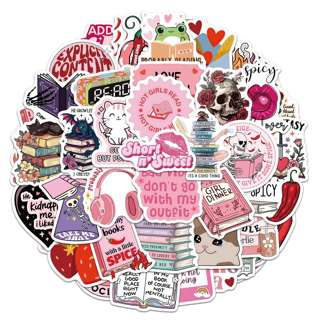 50-Pack Creative Waterproof Book Doodle Stickers for Water Bottles and Phones