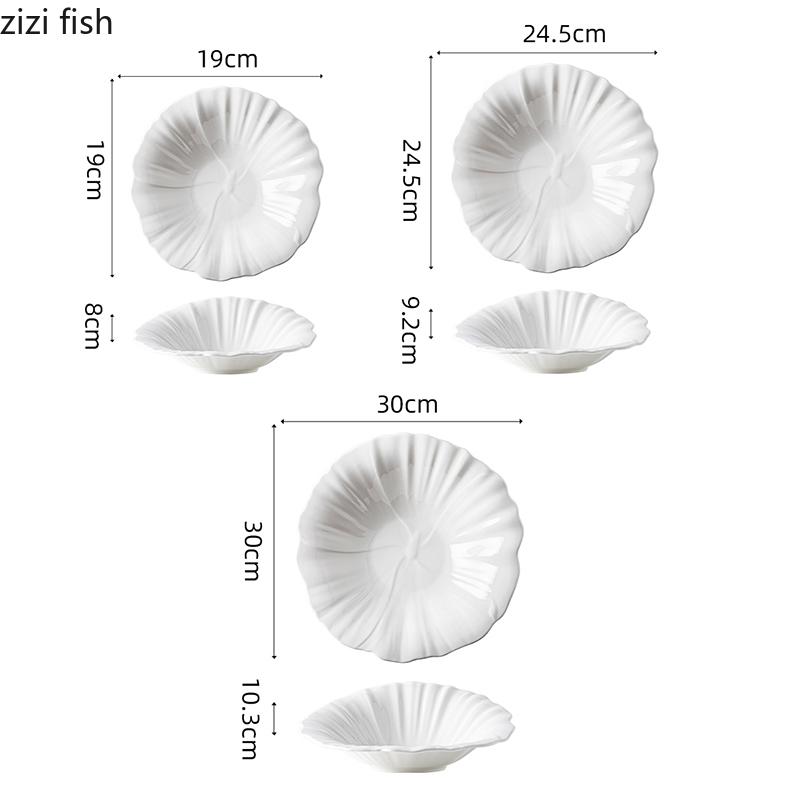 Pure White Flower Shape Slanted Edge Bowl Ceramic Salad Bowl Thick Soup Bowl Vegetable Bowls Noodle Bowls Specialty Tableware